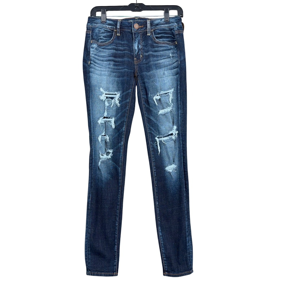 American Eagle Jegging Womens 4 Cotton Elastane Dark‎ Wash Distressed 10282